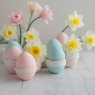 Pastel Eggs with Daffodils - Easter - AI generated image