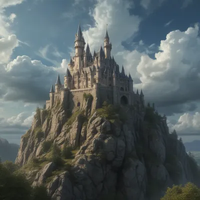 Fantasy Castle Perched on Rocky Cliff - Architecture - AI generated image