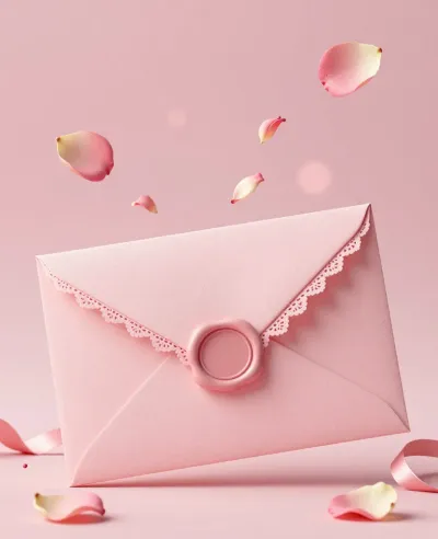 Pink Envelope with Lace Trim and Wax Seal - Stationery - AI generated image