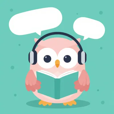 Owl Reading Book with Headphones - Animals - AI generated image