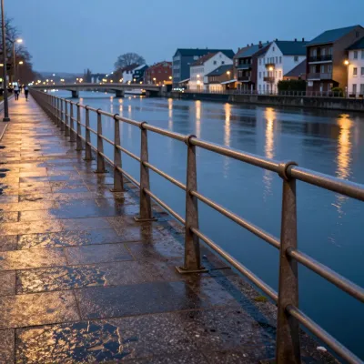 Wet Walkway Reflecting Street Lamps - Urban - AI generated image