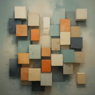 Rough Cubes Arrangement on Textured Canvas - Abstract - AI generated image