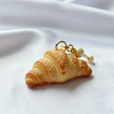 Croissant Bag Charm with Pearls - Food - AI generated image