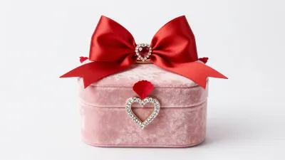 Satin Bow Adorns Pink Velvet Jewelry Box - Jewelry - AI generated image