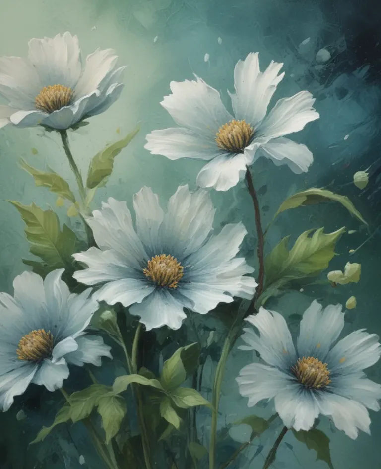 White Cosmos Flowers with Golden Centers - Flowers - AI generated image