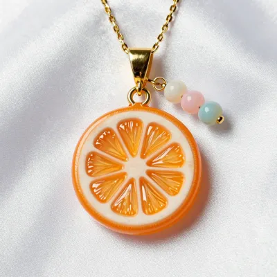 Citrus Slice Charm with Pastel Beads - Jewelry - AI generated image