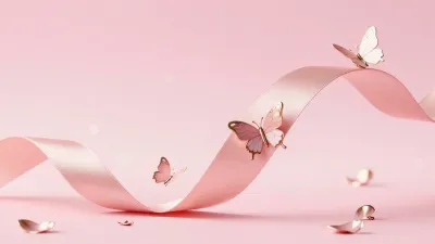 Pink Ribbon with Butterflies Drifting Gracefully - Fashion - AI generated image