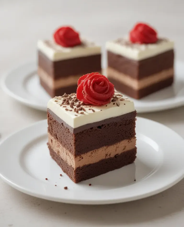 Chocolate Mousse Cakes on Clean White Plates - Food - AI generated image