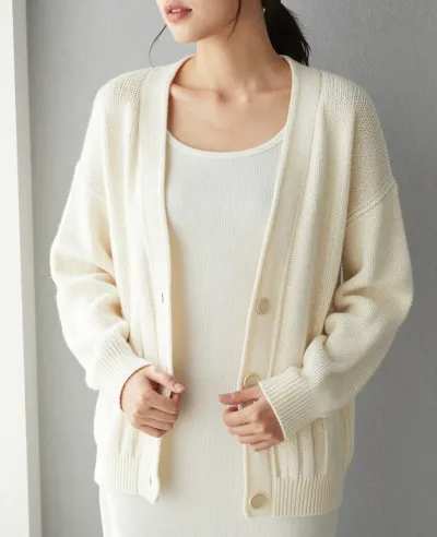 Cream Cardigan with Ribbed Tank Top - Fashion - AI generated image
