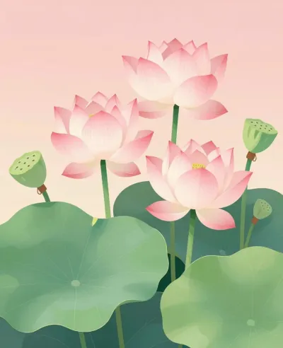 Lotus Blossoms in Soft Morning Light - Flowers - AI generated image