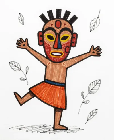 Jungle Mask Dancer with Outstretched Arms - Art - AI generated image