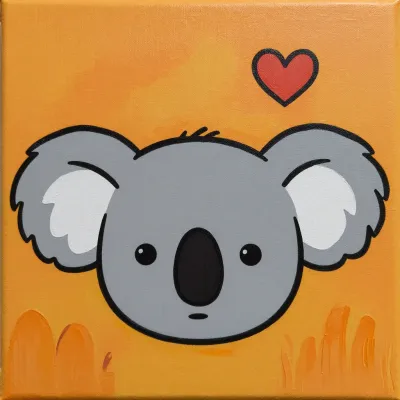 Koala with Heart on Canvas - Wildlife - AI generated image