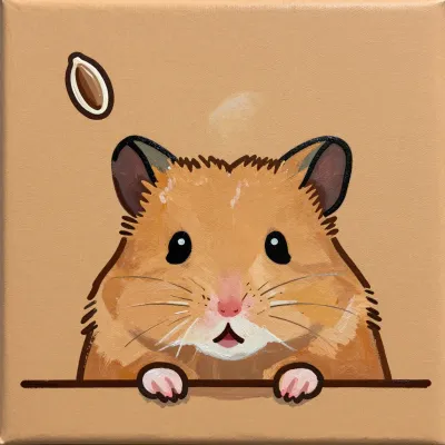 Golden Hamster Curious with Floating Seed - Animal - AI generated image