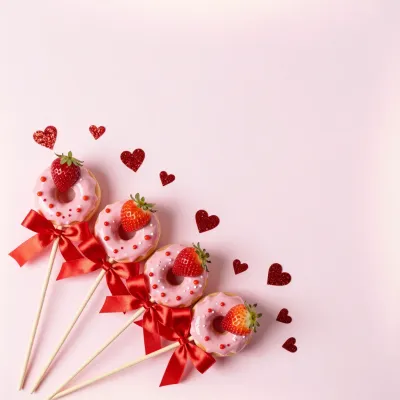 Strawberry-Topped Donuts with Pink Glaze - Food - AI generated image