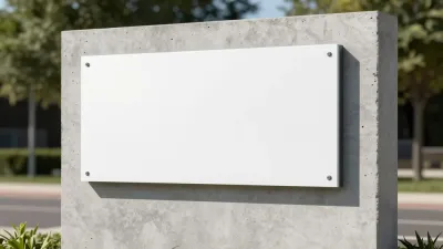 Concrete Monolith with White Sign - Architecture - AI generated image