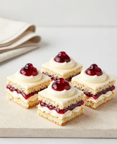 Four Layered Cakes with Jam and Cream - Bakery - AI generated image