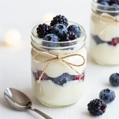 Layered Berry Parfait in Mason Jar - Food - AI generated image