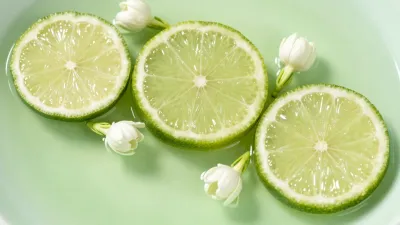 Lime Slices and Jasmine Flowers in Circular Pattern - Food - AI generated image