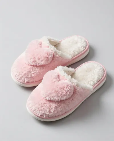 Cozy Heart Slippers Plush Comfort - Footwear - AI generated image