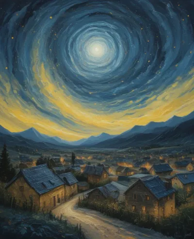 Village Under Swirling Sky - Architecture - AI generated image