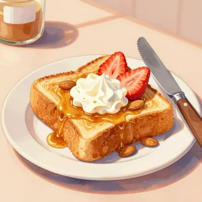 French Toast with Honey and Whipped Cream - Food - AI generated image