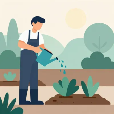 Gardener Watering Plants with Turquoise Can - People - AI generated image