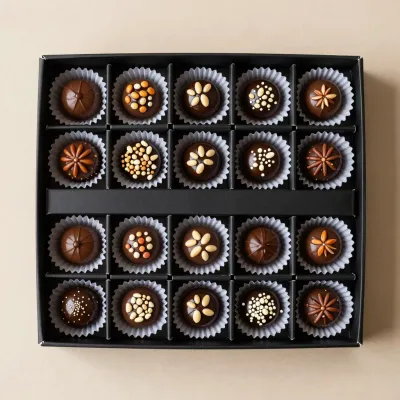 Chocolate Bonbons Grid with Soft Sprinkles - Food - AI generated image