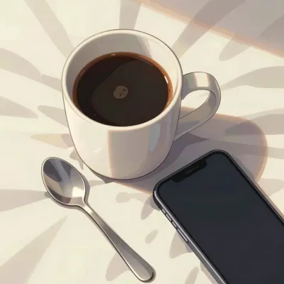 Coffee Cup with Smartphone on Abstract Background - Food - AI generated image