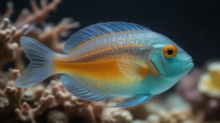 Translucent Striped Glass Reef Fish Gliding Through Coral - Aquatic Life - AI generated image