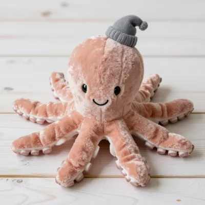 Pink Plush Octopus with Knit Hat - Plush Toys - AI generated image