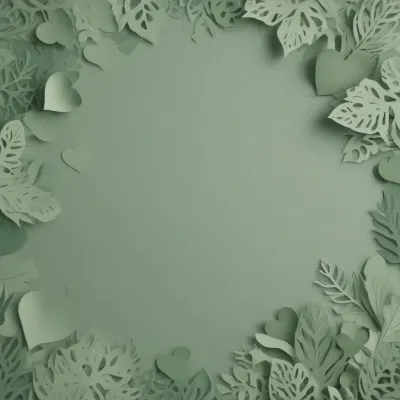 Paper Cutouts of Leaves and Hearts in Emerald Forest - Background - AI generated image