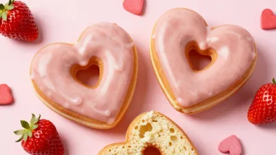Glossy Pink Glazed Heart-Shaped Donut - Food - AI generated image