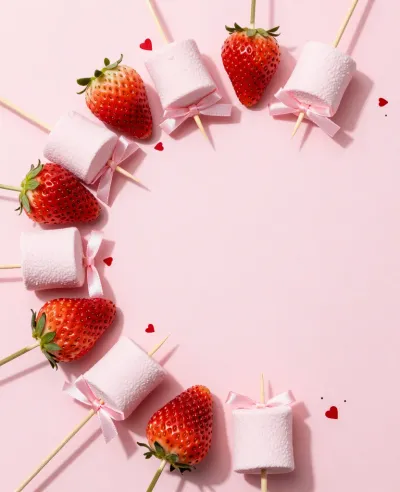 Strawberries and Marshmallows Cupid Skewers - Food - AI generated image