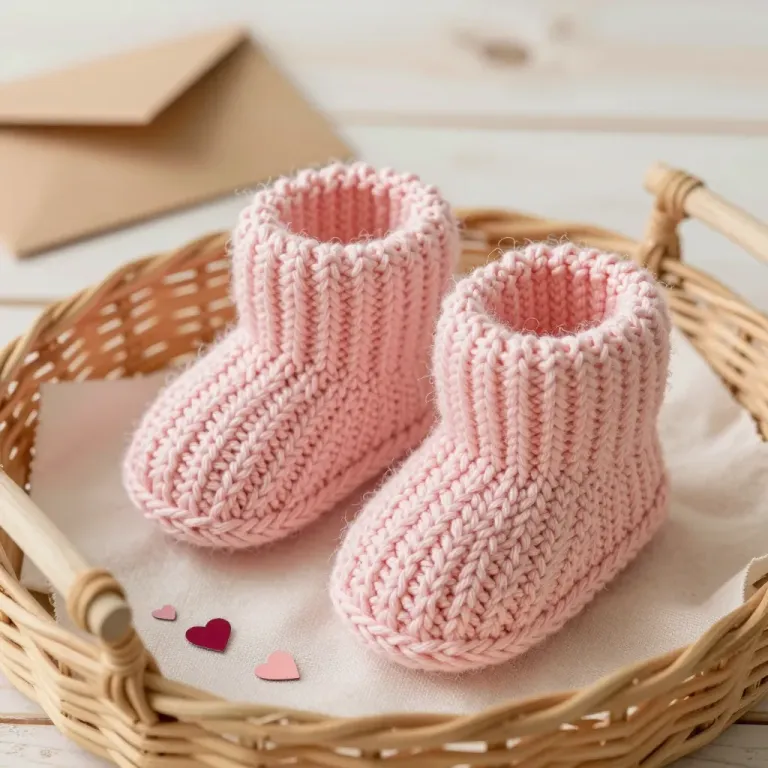 Knitted Baby Booties Softly Lit in Basket - Baby - AI generated image