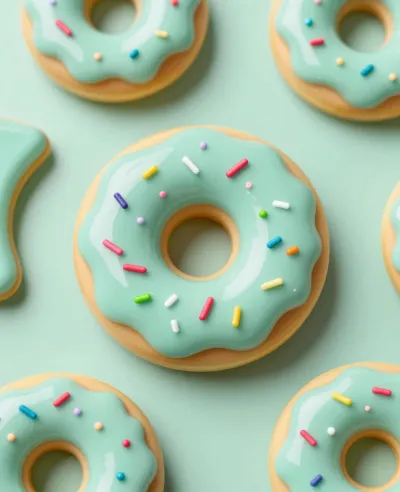 Teal Glazed Donuts with Colorful Sprinkles - Food - AI generated image