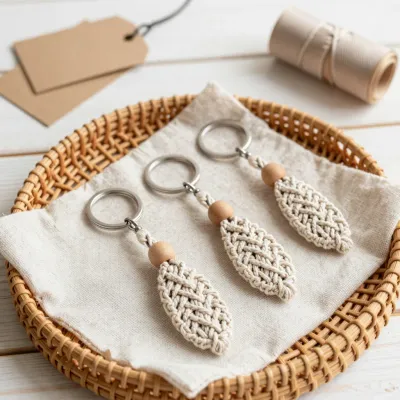 Macrame Keychains with Wooden Beads - Jewelry - AI generated image