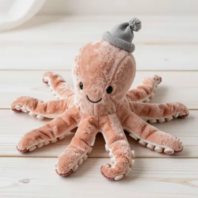 Plush Octopus Toy Wearing Hat - Toys - AI generated image