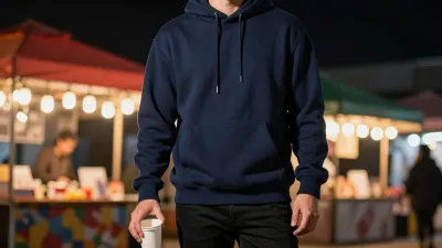 Person in Navy Hoodie at Night Market - People - AI generated image