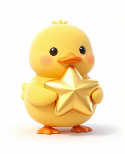 Yellow Duckling Hugging Golden Star - Animals - AI generated image