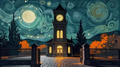 Clock Tower Lit Up at Night - Architecture - AI generated image