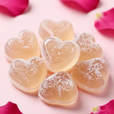 Heart-Shaped Jelly Candies with Powdered Sugar - Food - AI generated image