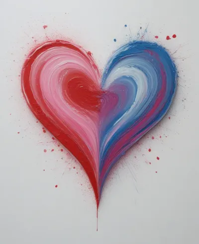 Glossy Painted Heart with Red and Blue Splatters - Art - AI generated image