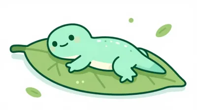 Cartoon Lizard Resting on Leaf - Cartoon - AI generated image