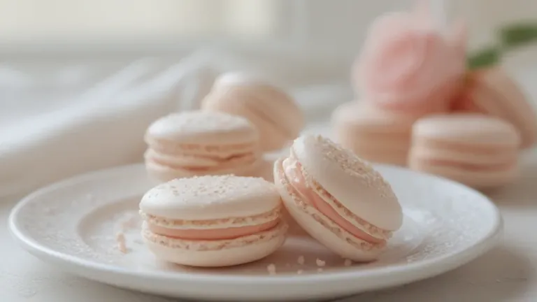 Vanilla-Rose Cream Macarons in Soft Pink Palette - Food - AI generated image