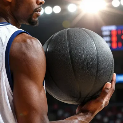 Basketball Player Holding Black Basketball in Game - Sports - AI generated image