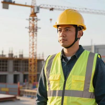 Construction Worker in Reflective Vest at Construction Site - Construction - AI generated image