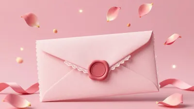 Pink Envelope with Lacy Edge and Wax Seal - Stationery - AI generated image