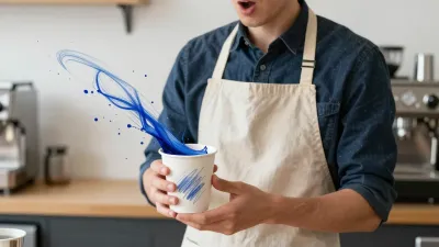 Barista Spills Blue Liquid in Kitchen - Food & Drink - AI generated image