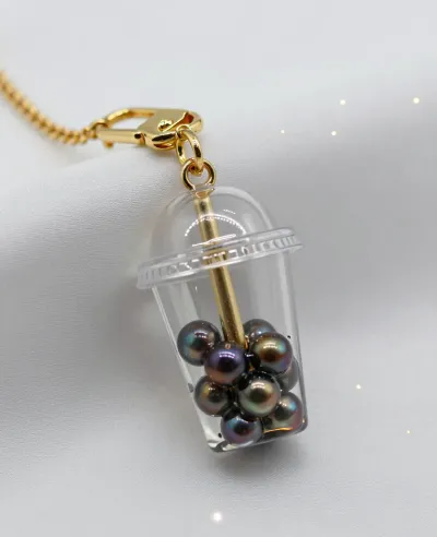 Boba Cup Charm with Pearls - Jewelry - AI generated image
