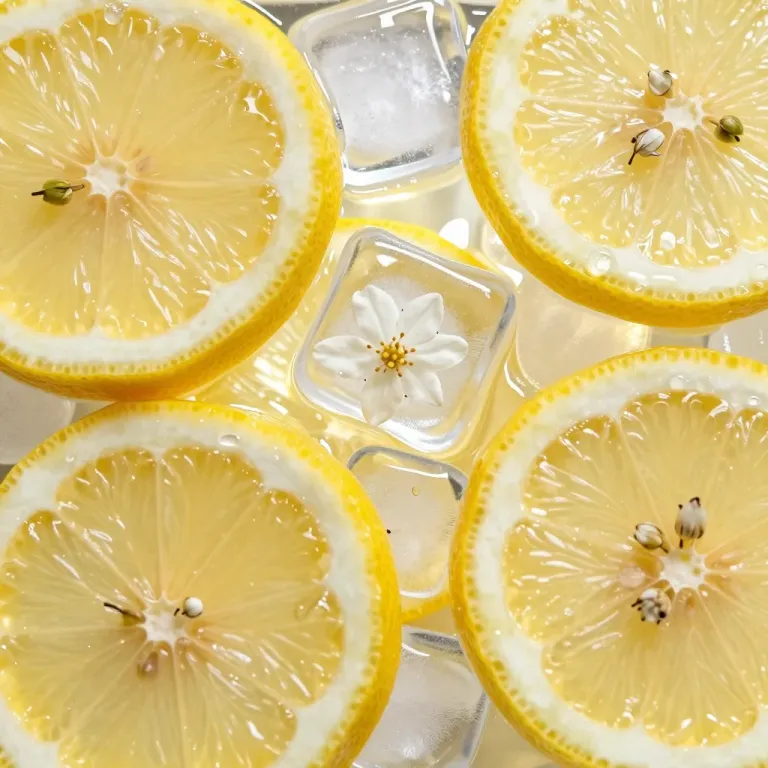 Lemon Slices with Ice Cubes and Flowers - Food - AI generated image